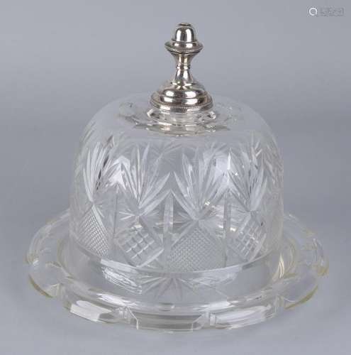 Crystal cheese bell jar with silver button, 833/000.