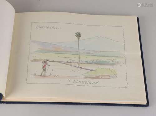 Rare 50s - 60s travel journal with 28 caricature