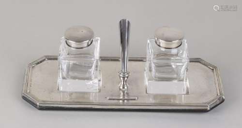 Ink set with silver, 925/000. Two square inkwells with