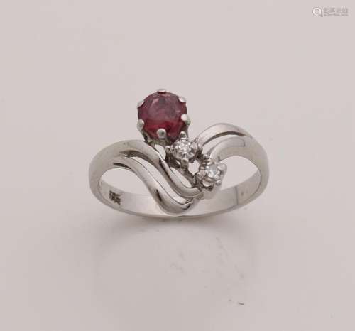 White gold ring, 585/000, with ruby and diamond.