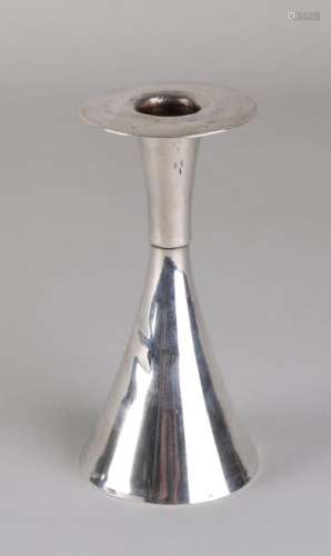 Trumpet shaped silver candlestick, 925/000, with folded