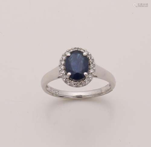 Elegant white gold ring, 585/000, with sapphire and