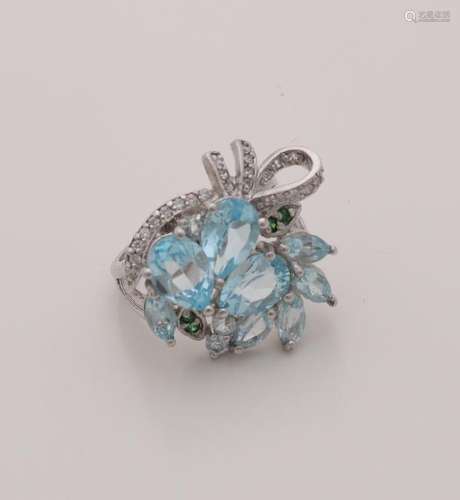 Ornate silver ring, 925/000, with blue zirconium.