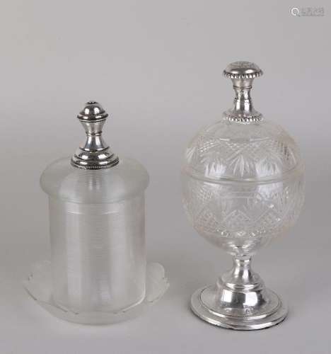 Crystal marmalade and candy jar with silver, 833/000.