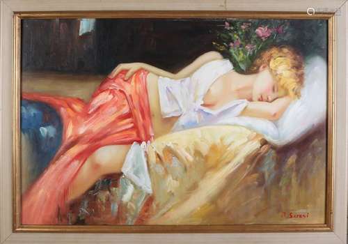 R. Seresi. Late 20th century. Sleeping girl. Oil on