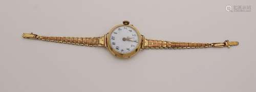 Yellow gold ladies watch, 585/000, with double band.