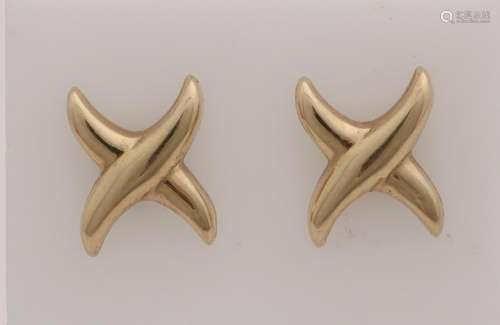 Yellow gold earrings, 585/000, in a cross shape. size