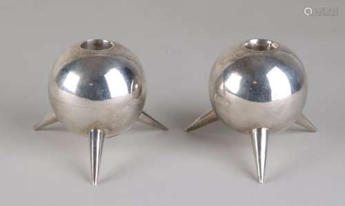 Pair of silver candlesticks, 925/000, convex