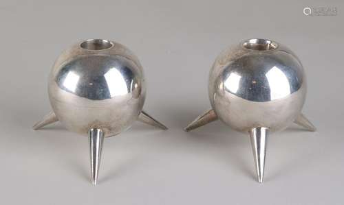 Pair of silver candlesticks, 925/000, convex