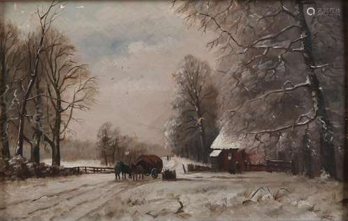 Unsigned. Circa 1900. Snowy landscape with farmhouse,