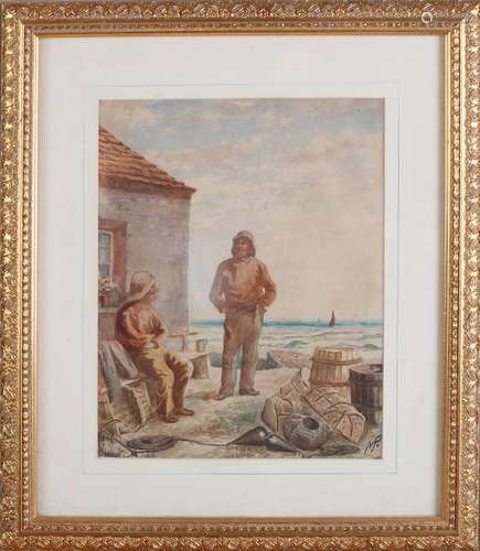 Monogram MP Circa 1900. Two fishermen on the quay.