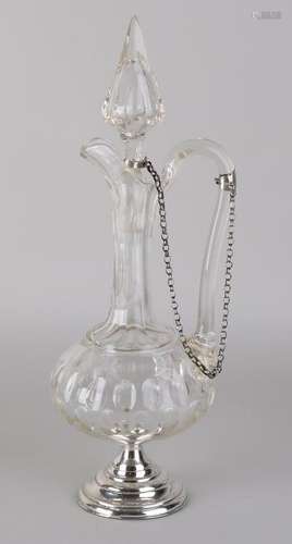 Crystal carafe with silver, 833/000. Carafe with spout,