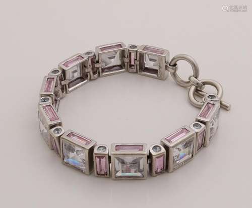 Wide silver bracelet, 925/000, with colored zirconia's.