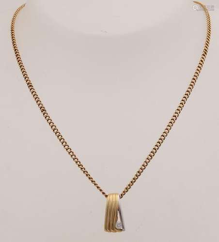 Yellow gold necklace and pendant, 585/000, with