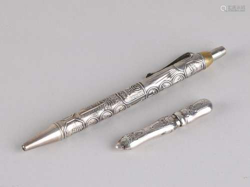 Silver pen and needle case, contoured needle case with