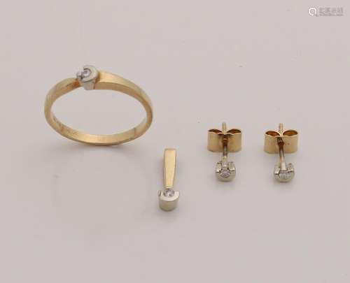 Set of yellow gold jewelry with diamond, 585/000,