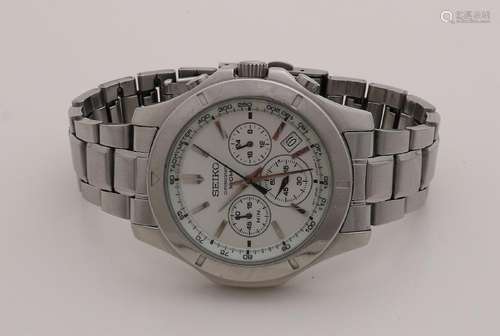 Steel Seiko watch, men, chronograph with tachymeter,