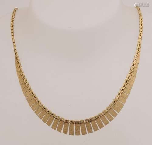 Yellow gold choker, 585/000, Luna necklace with matted