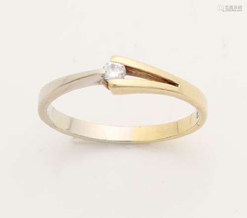 Gold ring, 585/000, with diamond. Bicolour, split ring