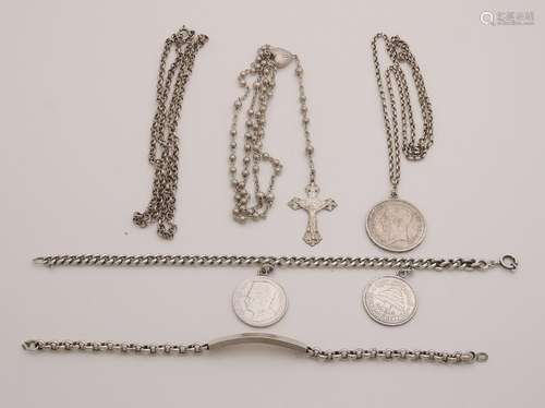 Lot of silver jewelry with coins, jasseron necklace,