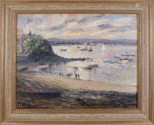 Andre Lambert. 20th century. French harbor view with