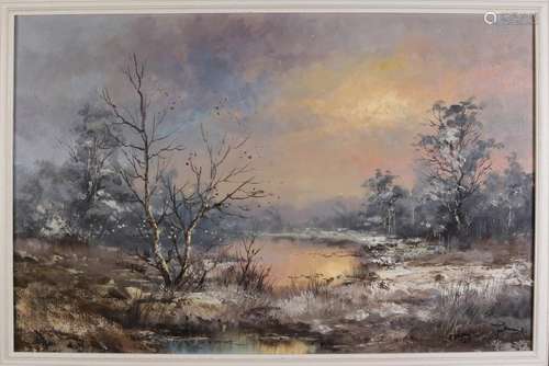 Jan Bevort. 1917 - 1996. Forest in the winter. Oil on