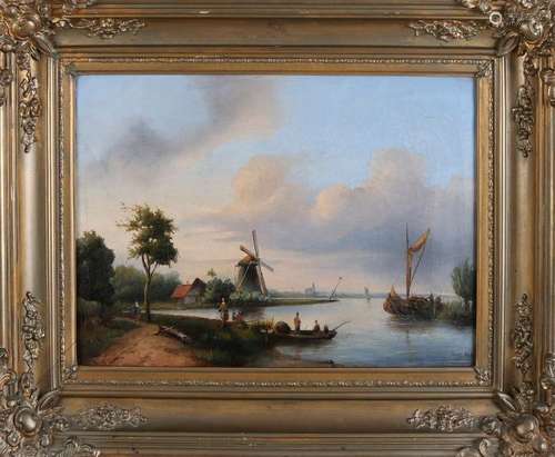 Unclear signed. 19th century. Romantic river view with