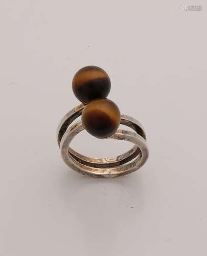 Silver ring, 925/000, spiral-shaped with 2 tiger eye