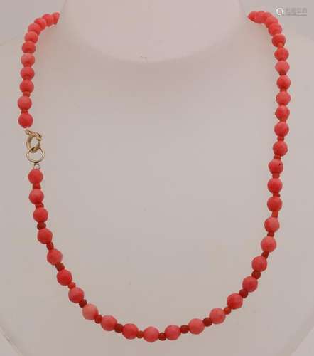 Necklace with faceted coral beads, 6 mm, with small