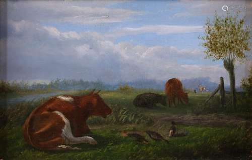 Unsigned. 19th century. Dutch landscape with cows and