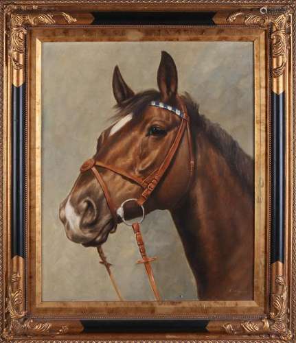 Erhardt. Circa 1980. German School. Horse head. Oil on