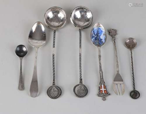 Seven silver spoons, with 2 sugar spoons with