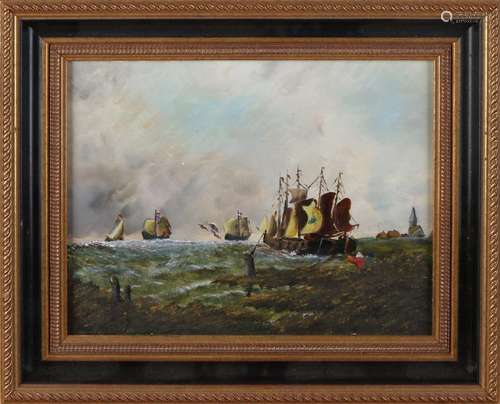 Unsigned. 20th century. Seascape with Dutch ships, 18th