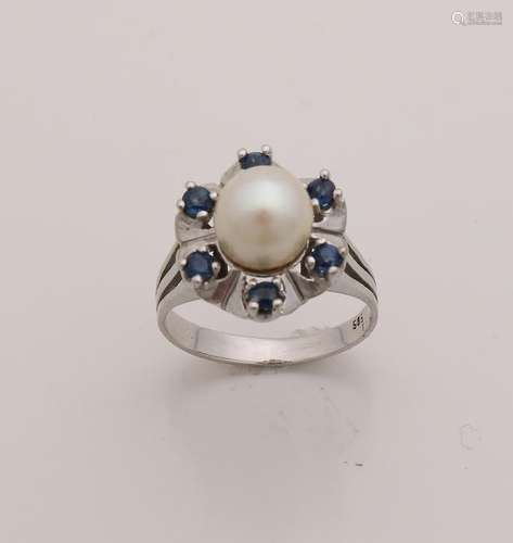 Elegant white gold ring, 585/000, with pearl and