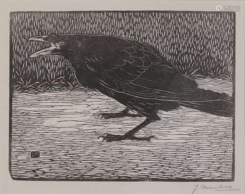 Jan Mankes. 1889 - 1920. Crow. Woodcut on paper.