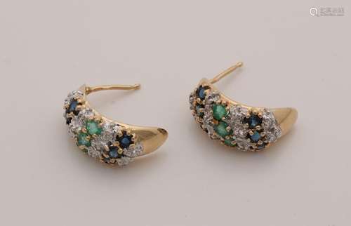 Yellow gold half creoles, 585/000, with emerald,