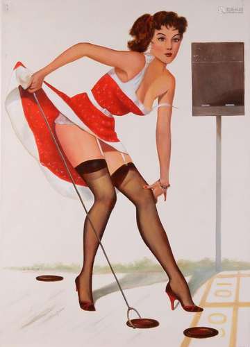 Leo Scheen. 20th century. Pin Up. Oil on linen.