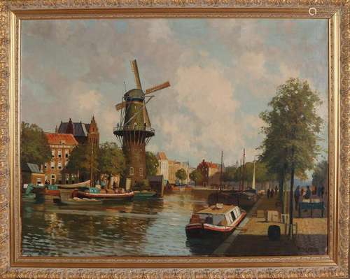 PJA Wagemans. 1879 - 1955. View of Delfshaven. Oil on