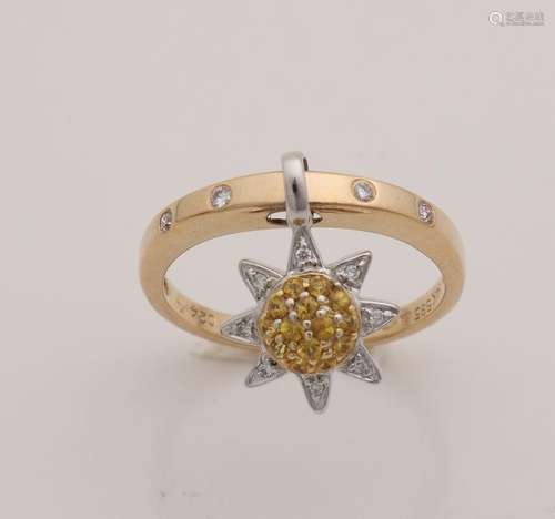 Yellow gold ring, 585/000, with diamond and citrine.