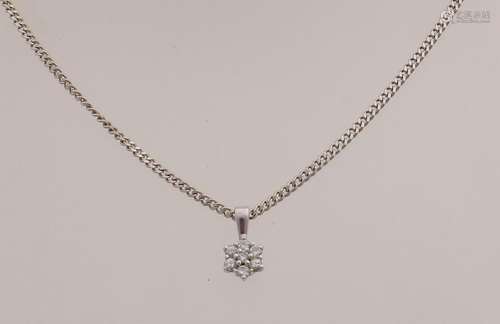 White gold necklace and pendant, 585/000, with diamond.