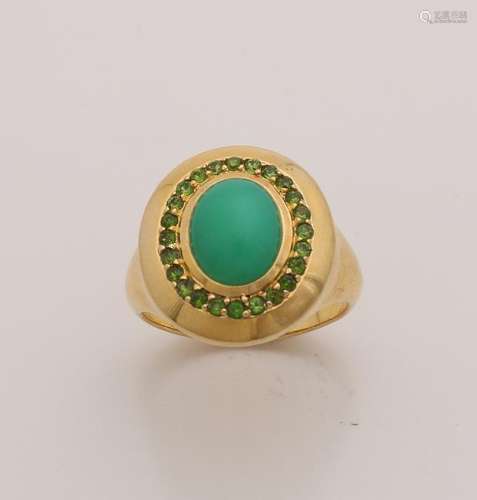 Gold on silver ring, 925/000, with chrysoprase and