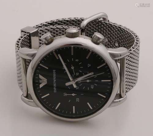 Steel Emporio Armani watch, chronograph, with braided