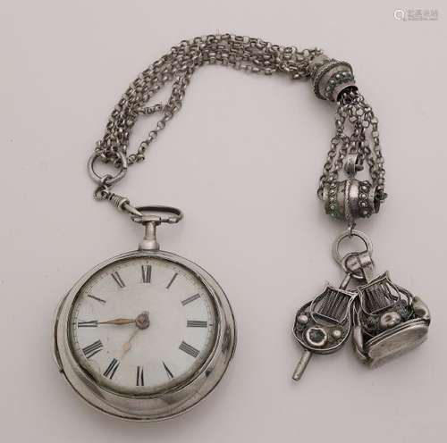 Silver pocket watch, so-called tuber with snek, with