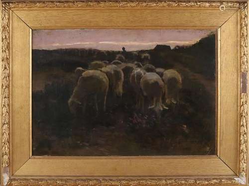 Ter Meulen. Circa 1900. Sheep herd at evening. Oil