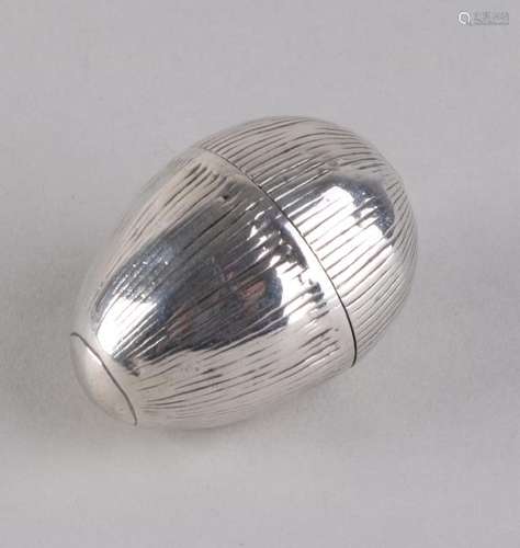 Silver lodge box, 833/000, in the shape of an egg with