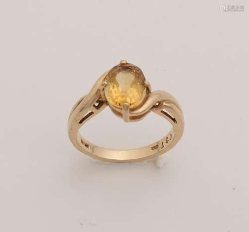 Yellow gold ring, 585/000, with citrine. Gold ring with