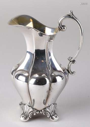 Silver milk jug, BWG, lobed model on 4 curled legs with