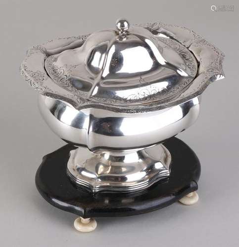 Silver tobacco jar, 833/000, oval-contoured model with