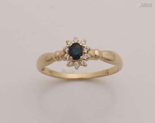 Yellow gold ring, 585/000, with sapphire and zirconia.