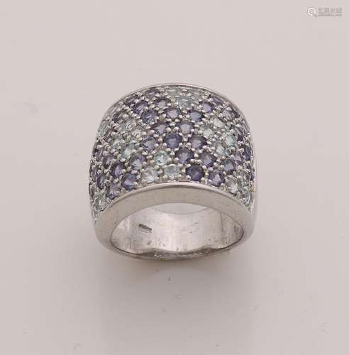 Wide silver ring, 925/000, set on the front with iolite